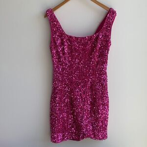 12th Tribe Sequin Mini Dress Hot Pink SzM